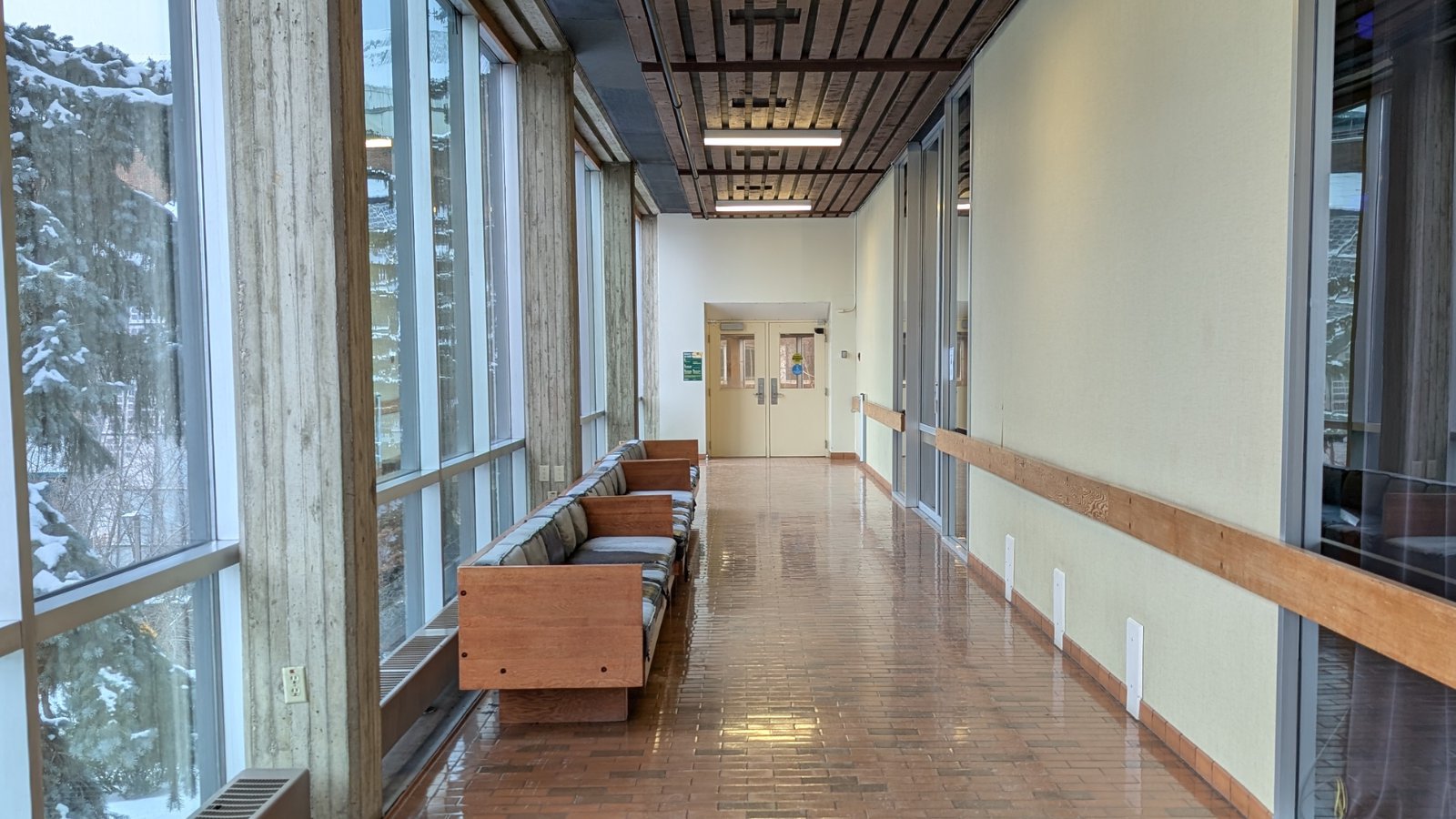 Image of couch seating on the second floor of SUB, outside of Dinwoodie Lounge near the AgFor pedway