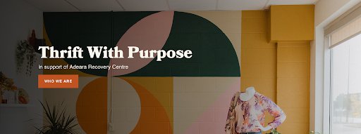 Image from a website banner stating "Thrift With Purpose"